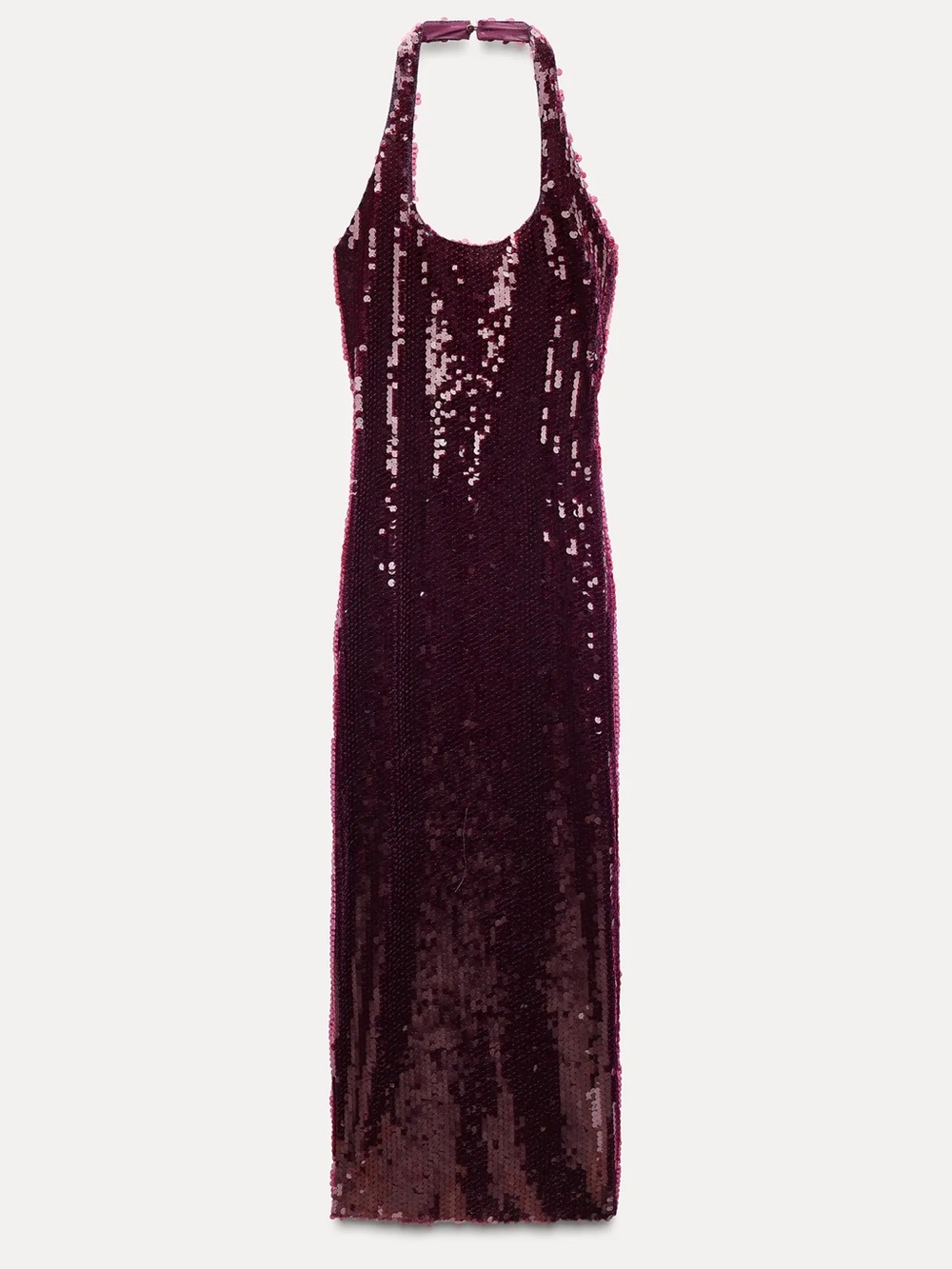 Zara Sequin Halter Midi Dress — Deep Burgundy
